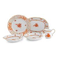 A Group of Five Herend Chinese Bouquet Rust Porcelain Table Articles