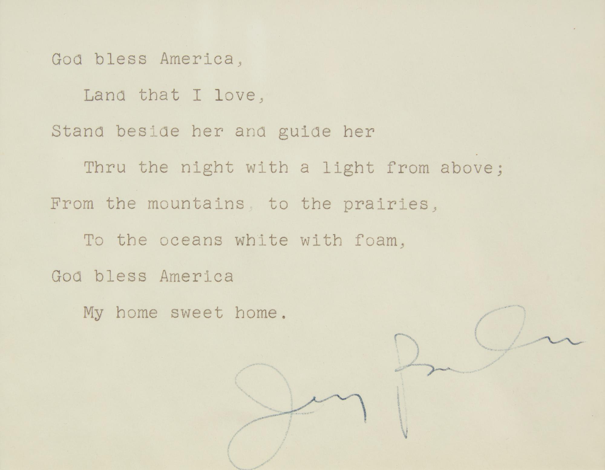 [Americana] Howe, Julia Ward, Irving Berlin, John Philip Sousa, Samuel F. Smith, and George F. Root. Display of Signed Patriotic Song Lyrics