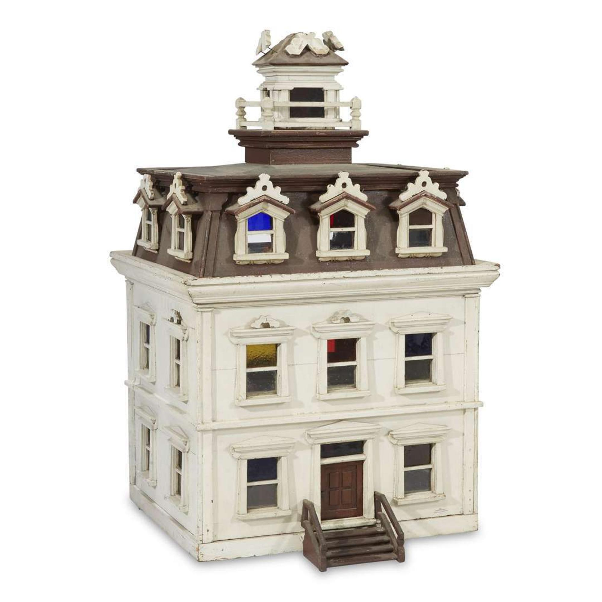 Three-story painted wood Italianate dollhouse probably Philadelphia, PA, circa 1870
