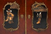 A Pair of Louis XV Style Burl Walnut Lacquer-Inset and Gilt Bronze Mounted Cabinets