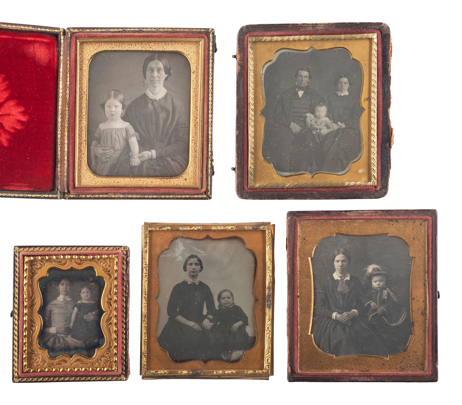 [EARLY PHOTOGRAPHY]. A group of 13 daguerreotypes of families, incl. several portraits of women and children.