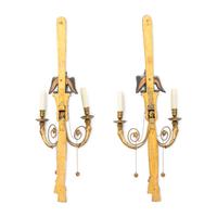 A Pair of Giltwood, Bronze and Brass Eagle Form Wall Lights