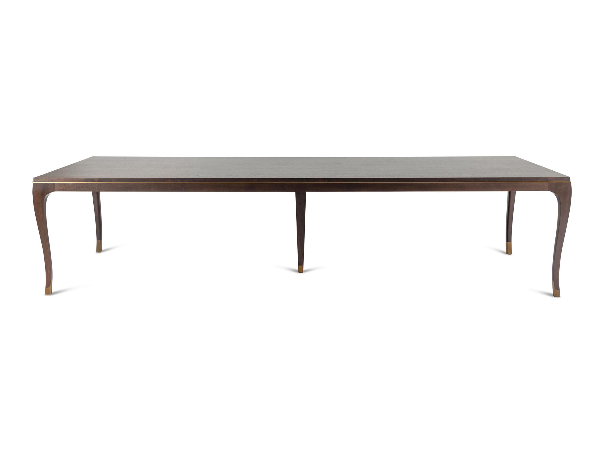 A Holly Hunt Studio Walnut and Brass Carlyle Dining Table