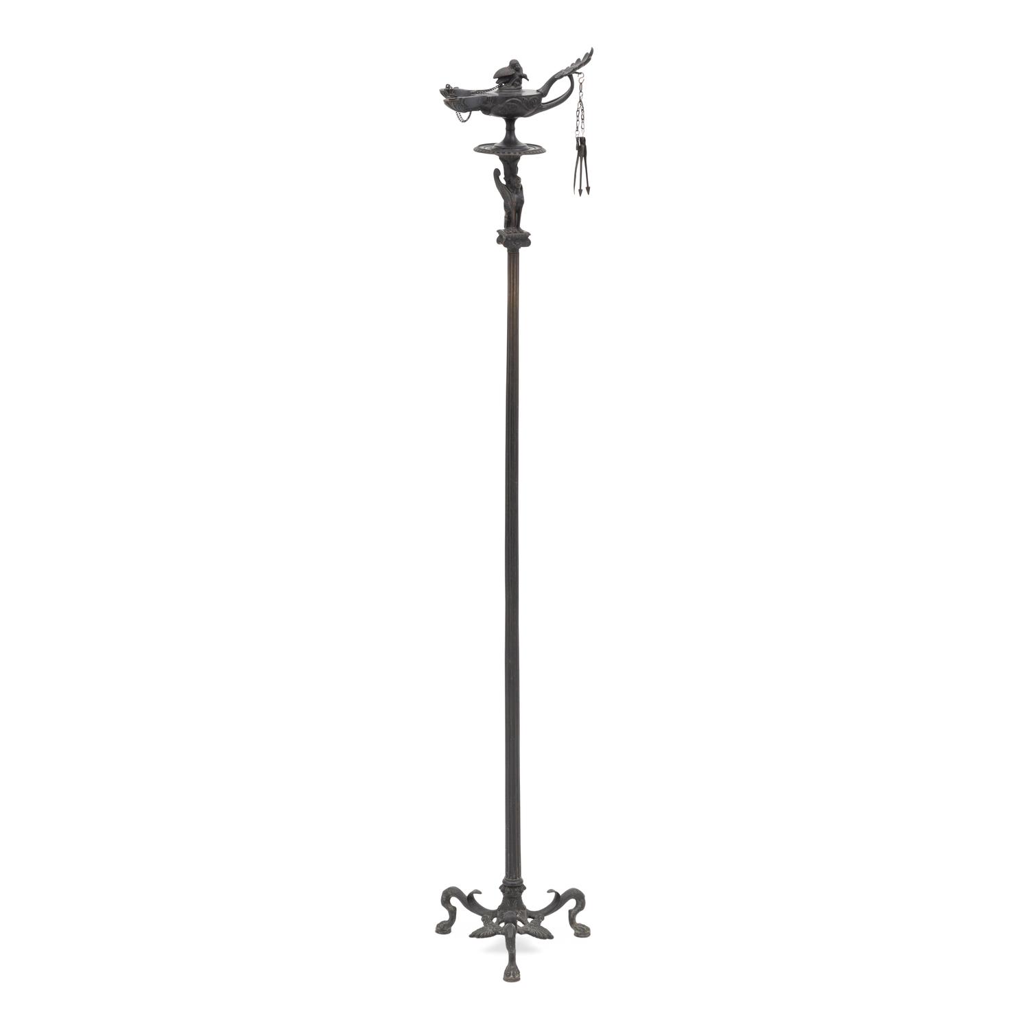 An Etruscan Style Bronze Standing Oil Lamp