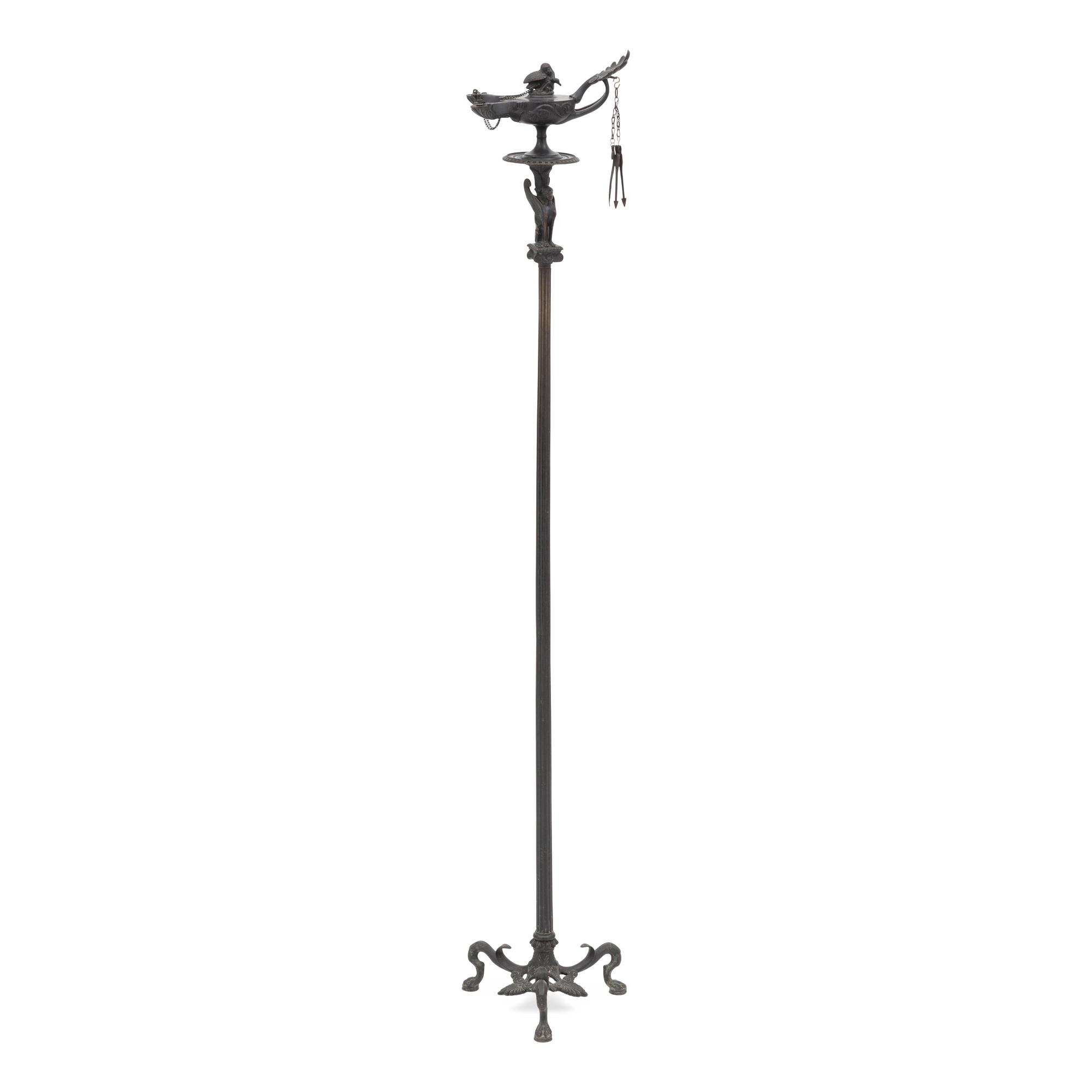 An Etruscan Style Bronze Standing Oil Lamp