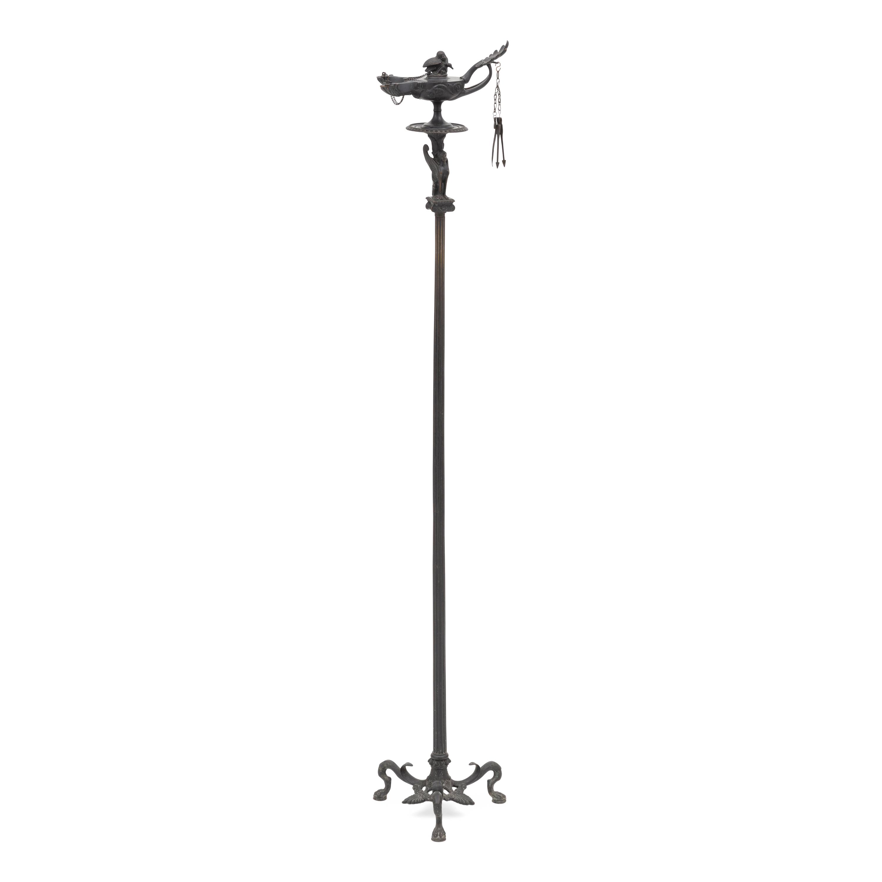 An Etruscan Style Bronze Standing Oil Lamp