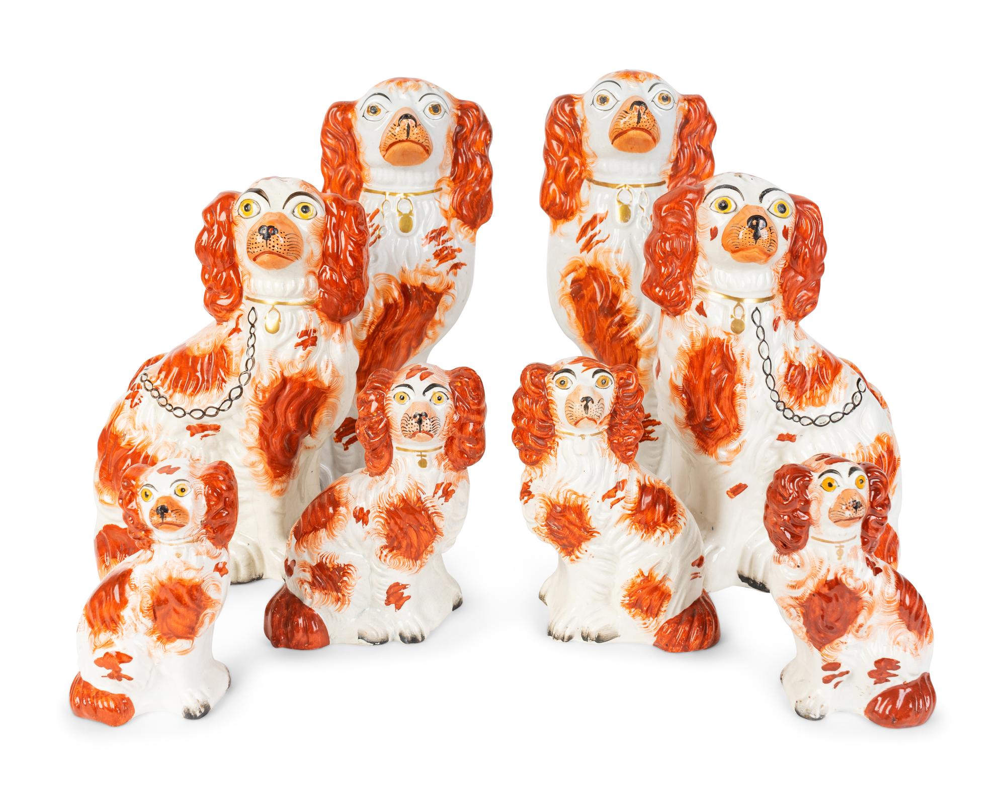 Four Pair of Staffordshire Glazed Earthenware Spaniels — 19TH CENTURY