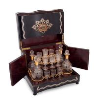 A Napoleon III Brass and Mother-of-Pearl Inlaid Ebonized Cave à Liqueur