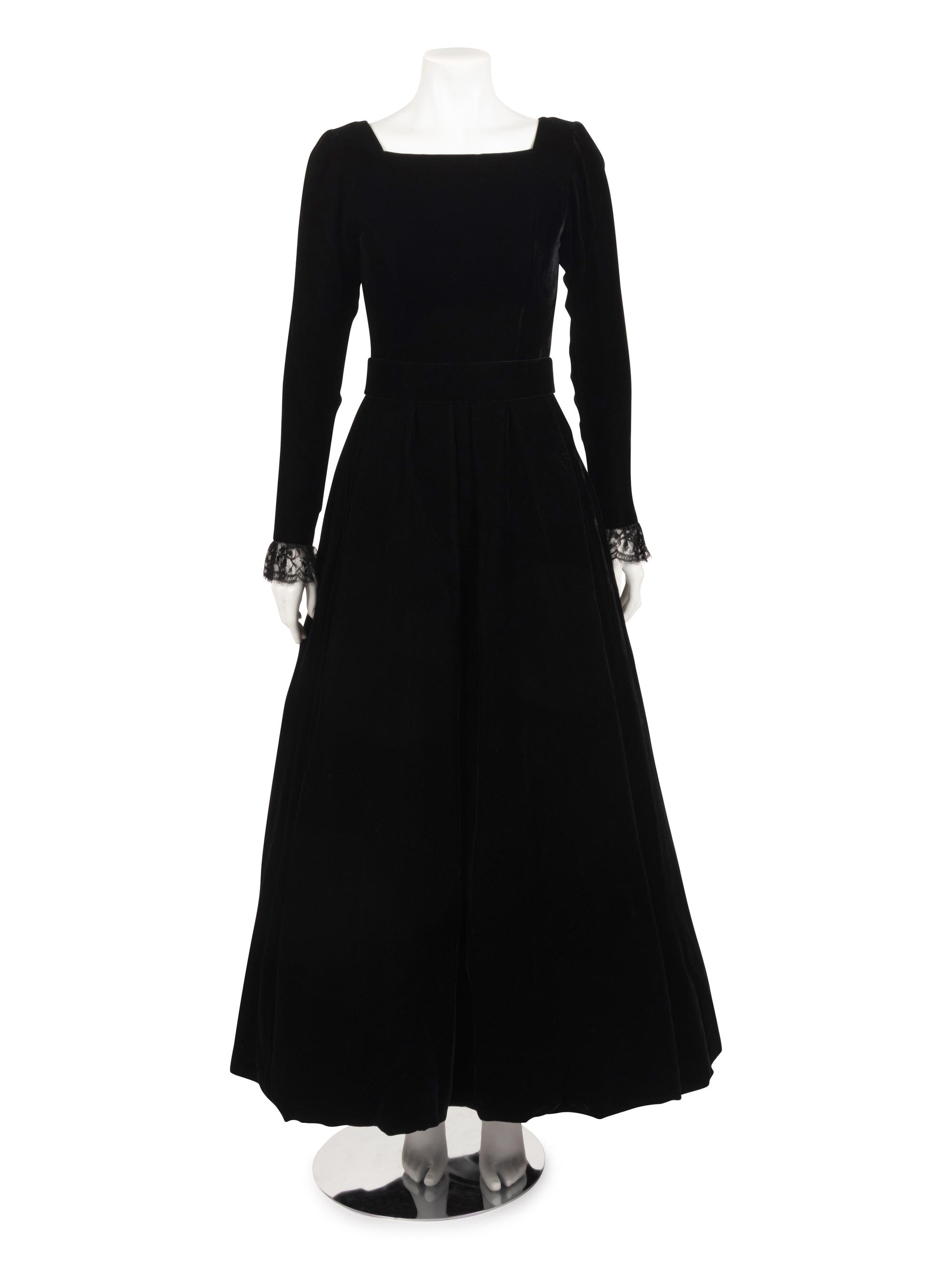 Yves Saint Laurent Haute Couture Black Velvet Dress and Belt, ca. 1980