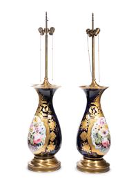 A Pair of Sèvres Style Porcelain Vases Mounted as Lamps