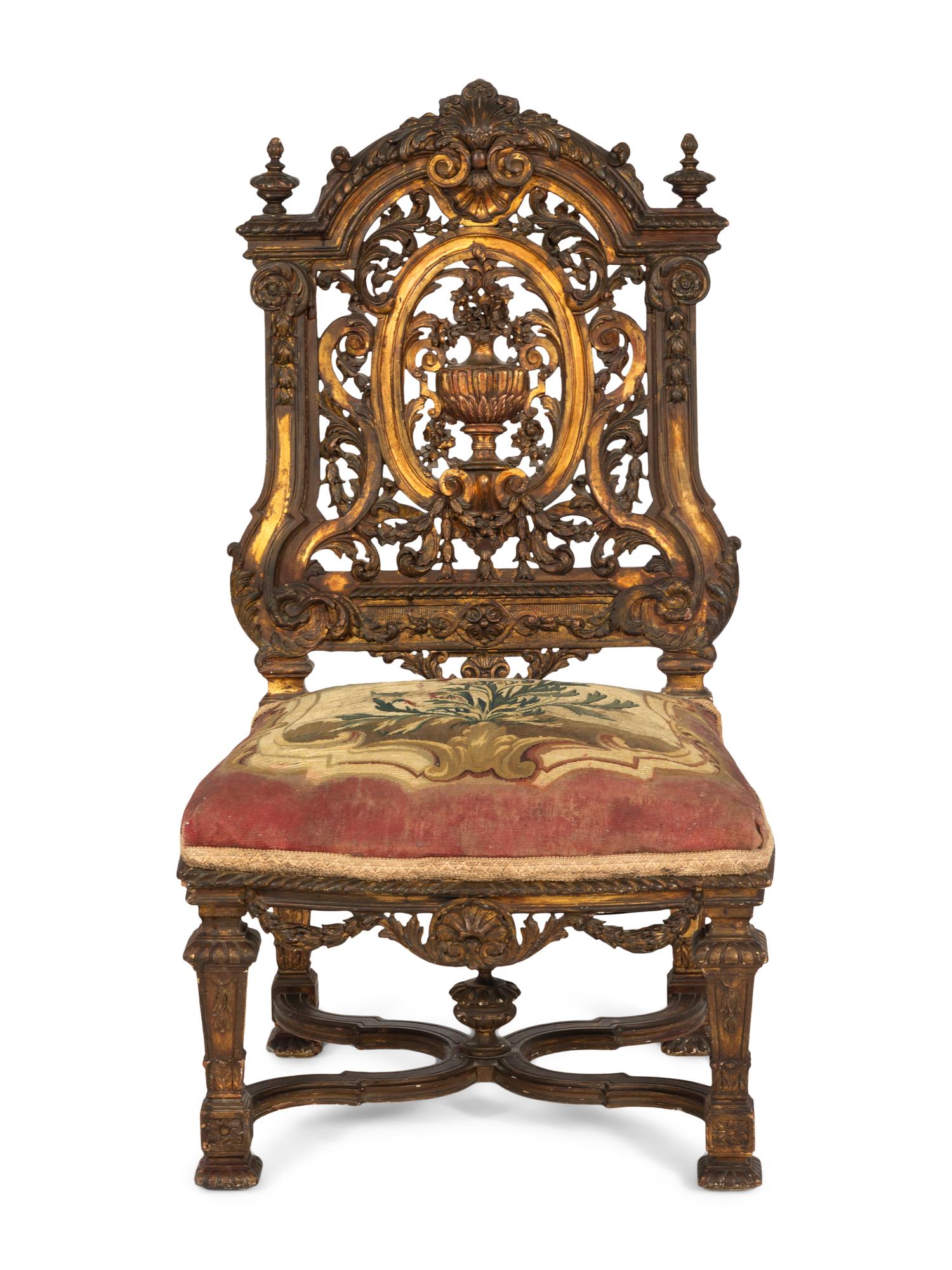 A Fine Louis XIV Tapestry-Upholstered Giltwood Side Chair from the Tuileries Palace