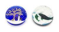 Two Glass Paperweights Diameter of first 3 inches