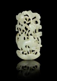 A Reticulated Celadon Jade Pendant Length 3 1/4 inches.