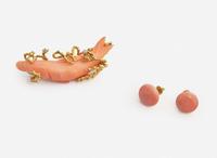 A Coral Pin and Matching Earrings