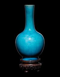 A Pair of Chinese Turquoise Glazed Porcelain Bottle Vases