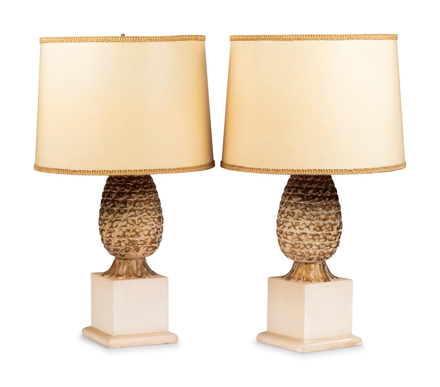 A Pair of Painted Pineapple-Form Table Lamps