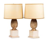 A Pair of Painted Pineapple-Form Table Lamps