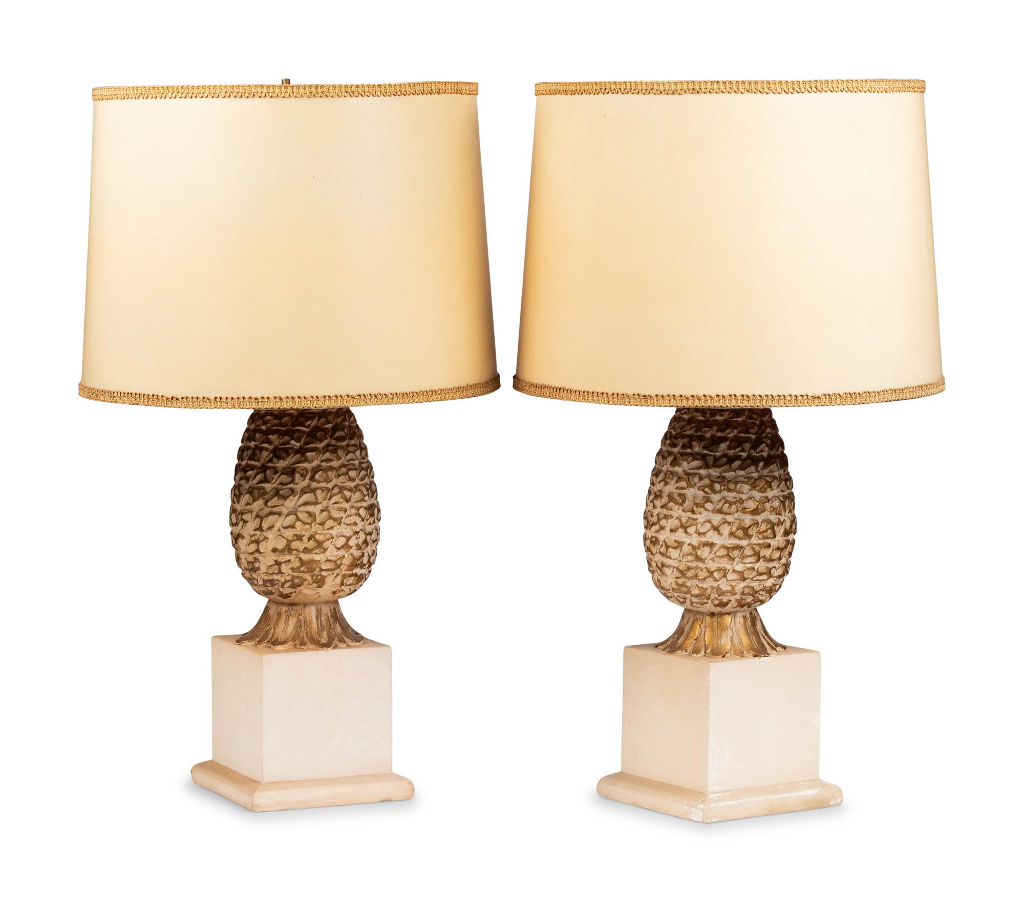 A Pair of Painted Pineapple-Form Table Lamps