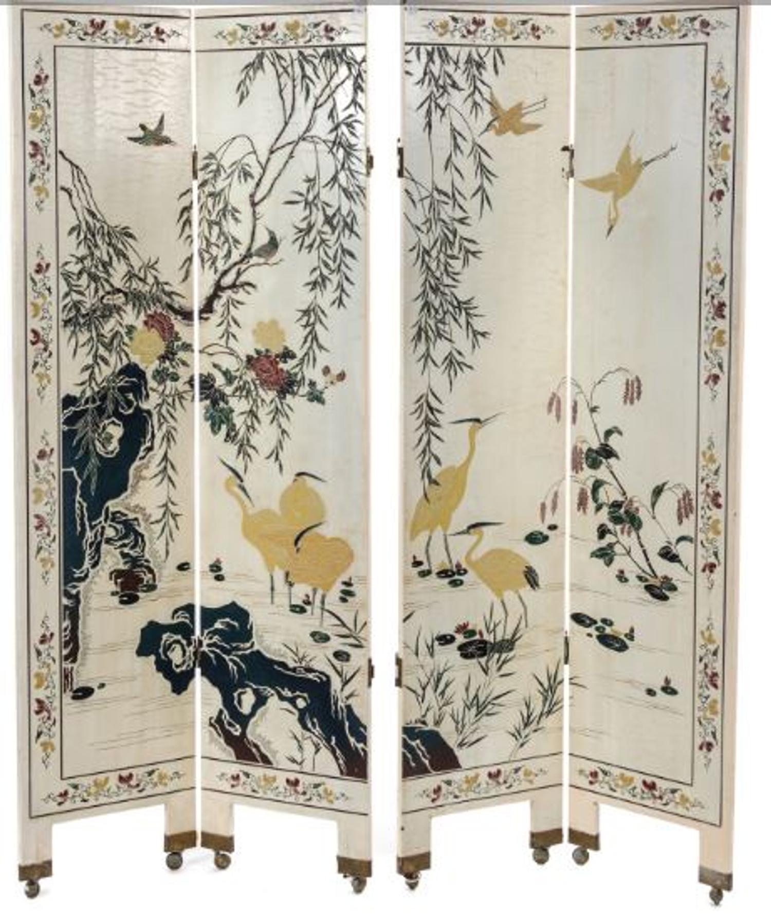 A White Lacquer Four-Panel Floor Screen — 20TH CENTURY