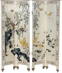 A White Lacquer Four-Panel Floor Screen — 20TH CENTURY