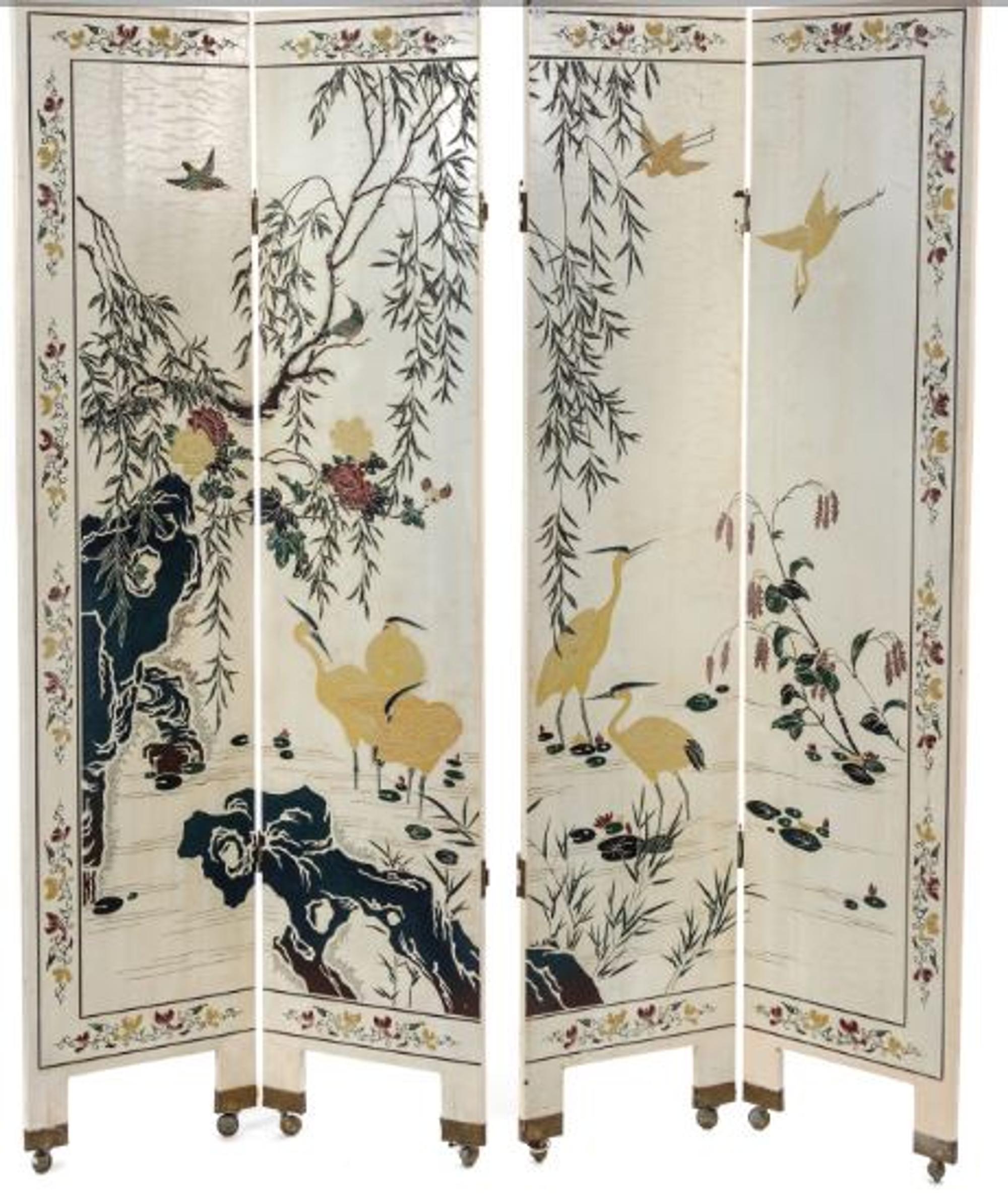 A White Lacquer Four-Panel Floor Screen — 20TH CENTURY