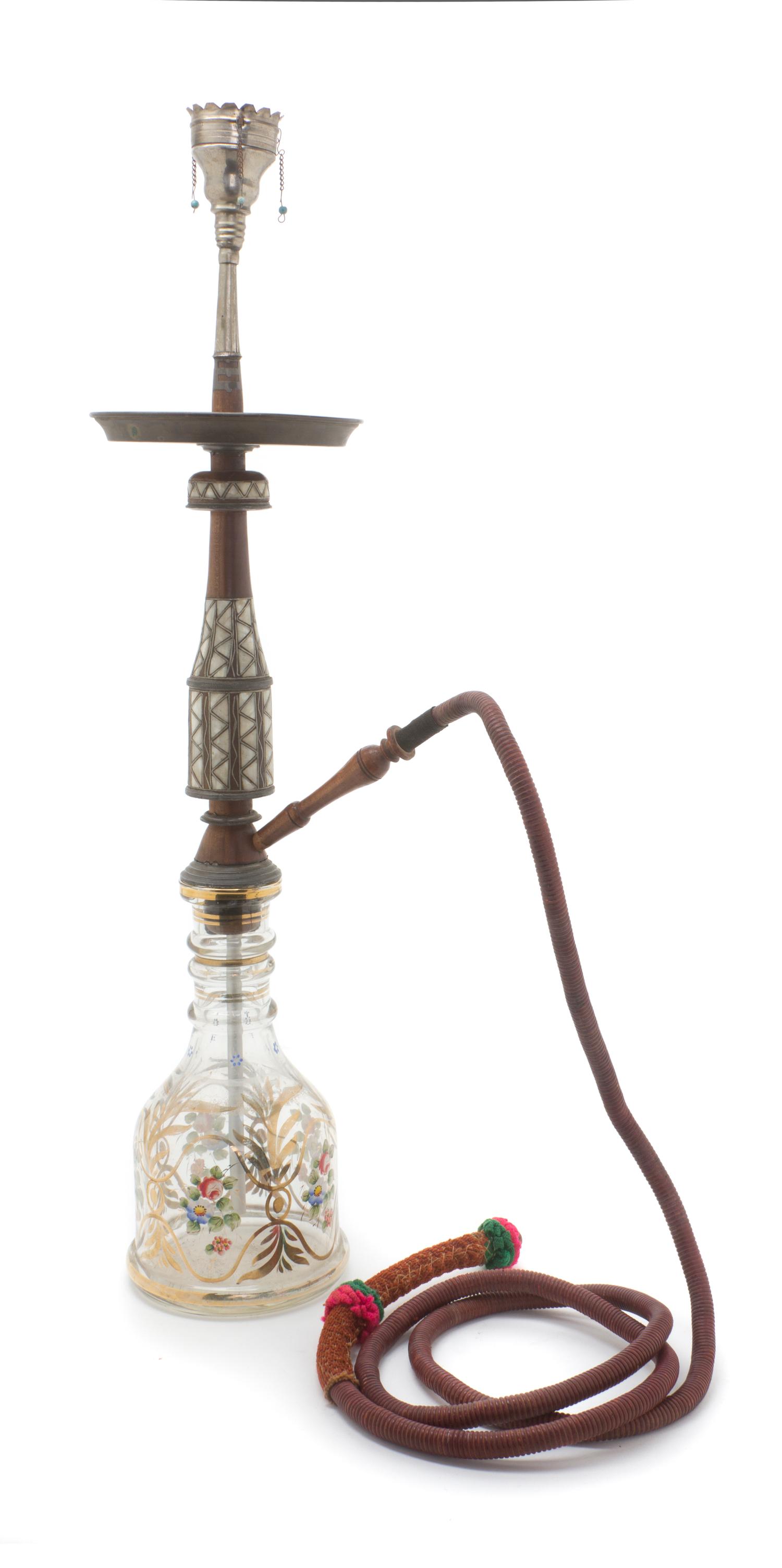 An Ottoman Beykoz Glass and Mother-of-Pearl Inlaid Huqqa, LIKELY 19TH CENTURY, Height overall 28 inches. — LIKELY 19TH CENTURY,