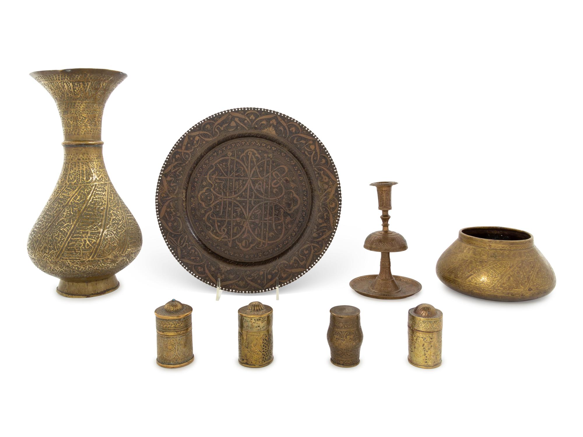Eight Brass Middle Eastern Table Articles