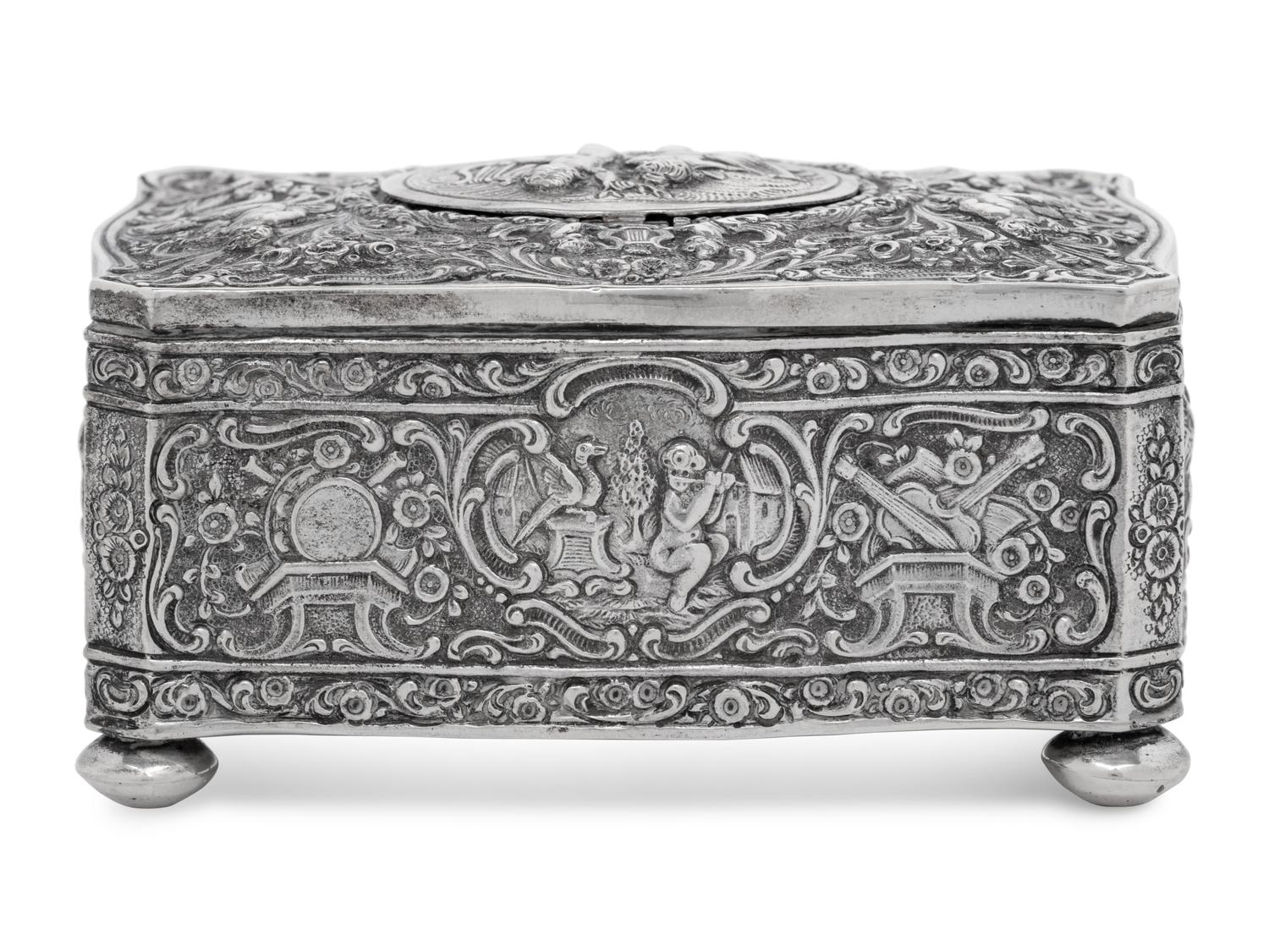 A German Silver Singing Bird Automaton Box