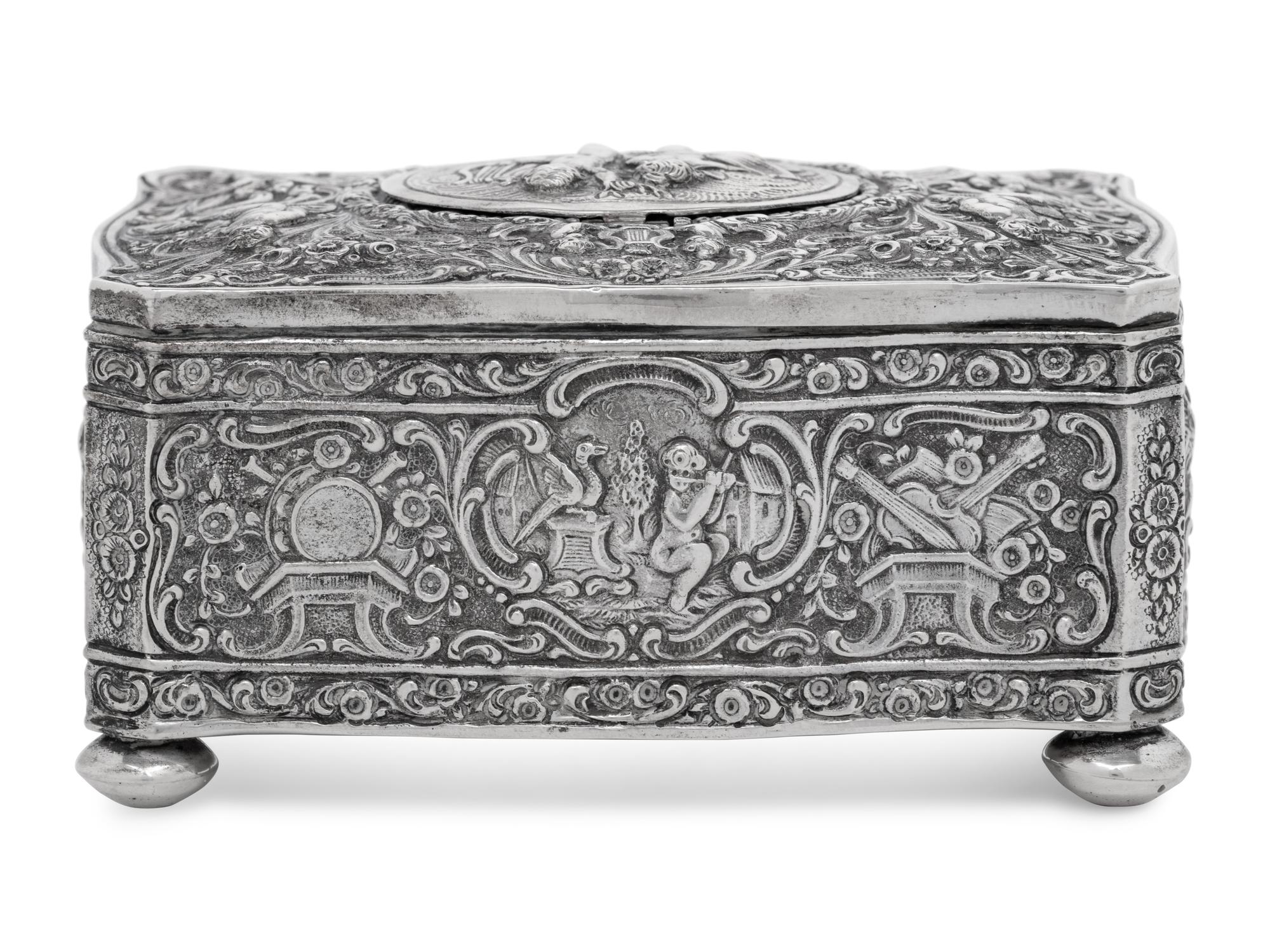 A German Silver Singing Bird Automaton Box