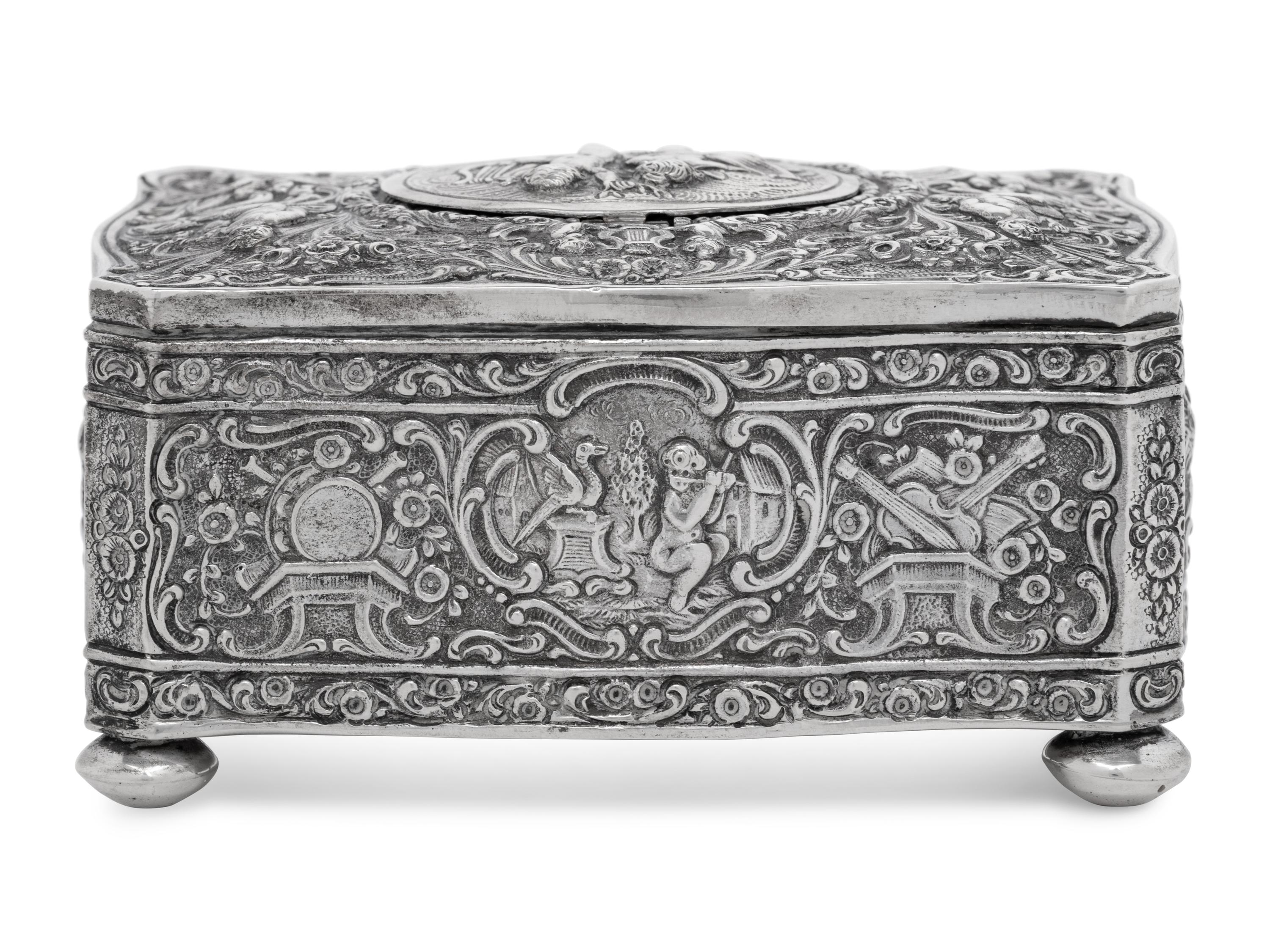 A German Silver Singing Bird Automaton Box