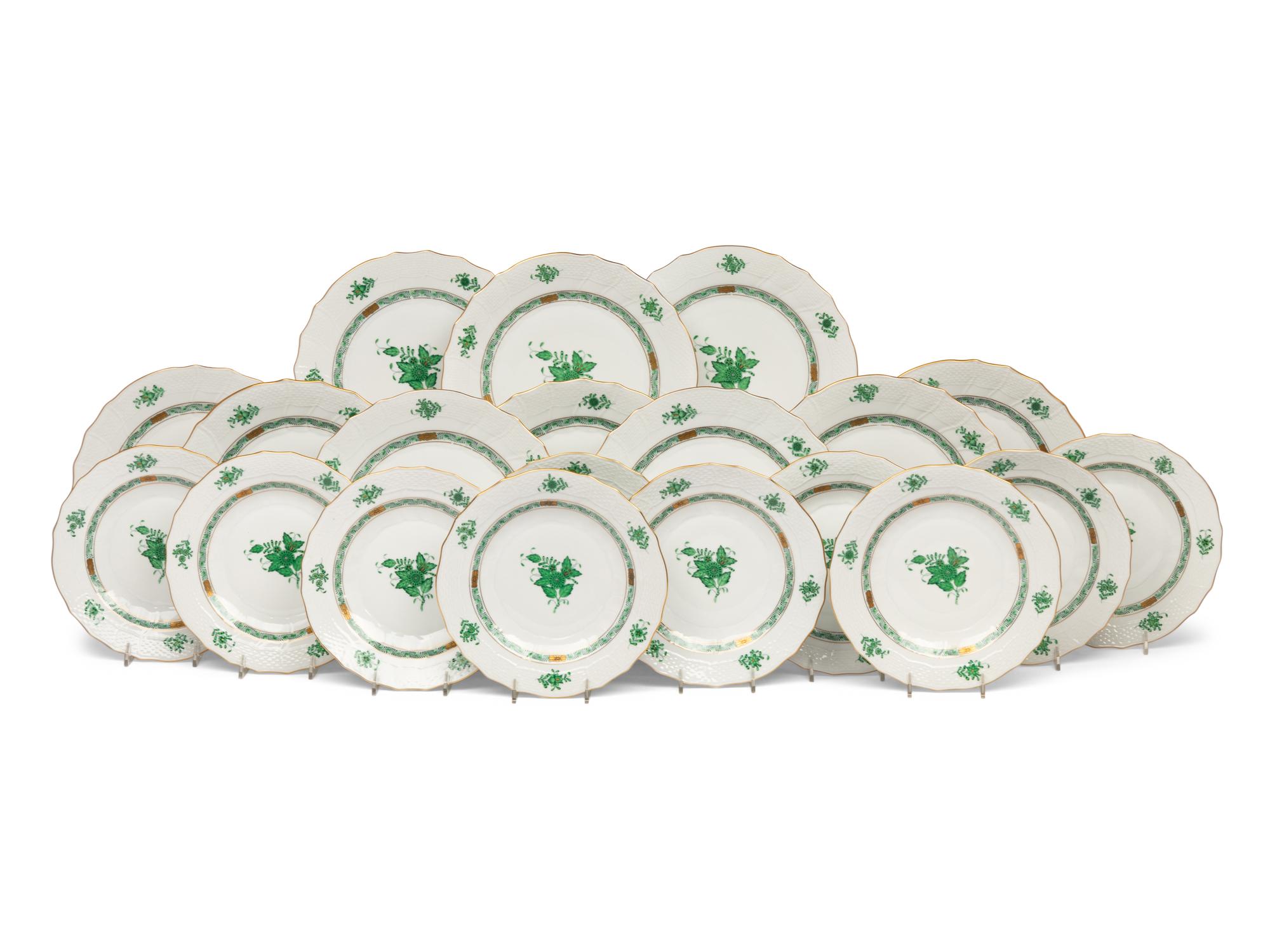 Two Sets of Herend Chinese Bouquet Green Plates