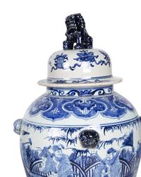 Five Blue and White Ceramic Covered Jars