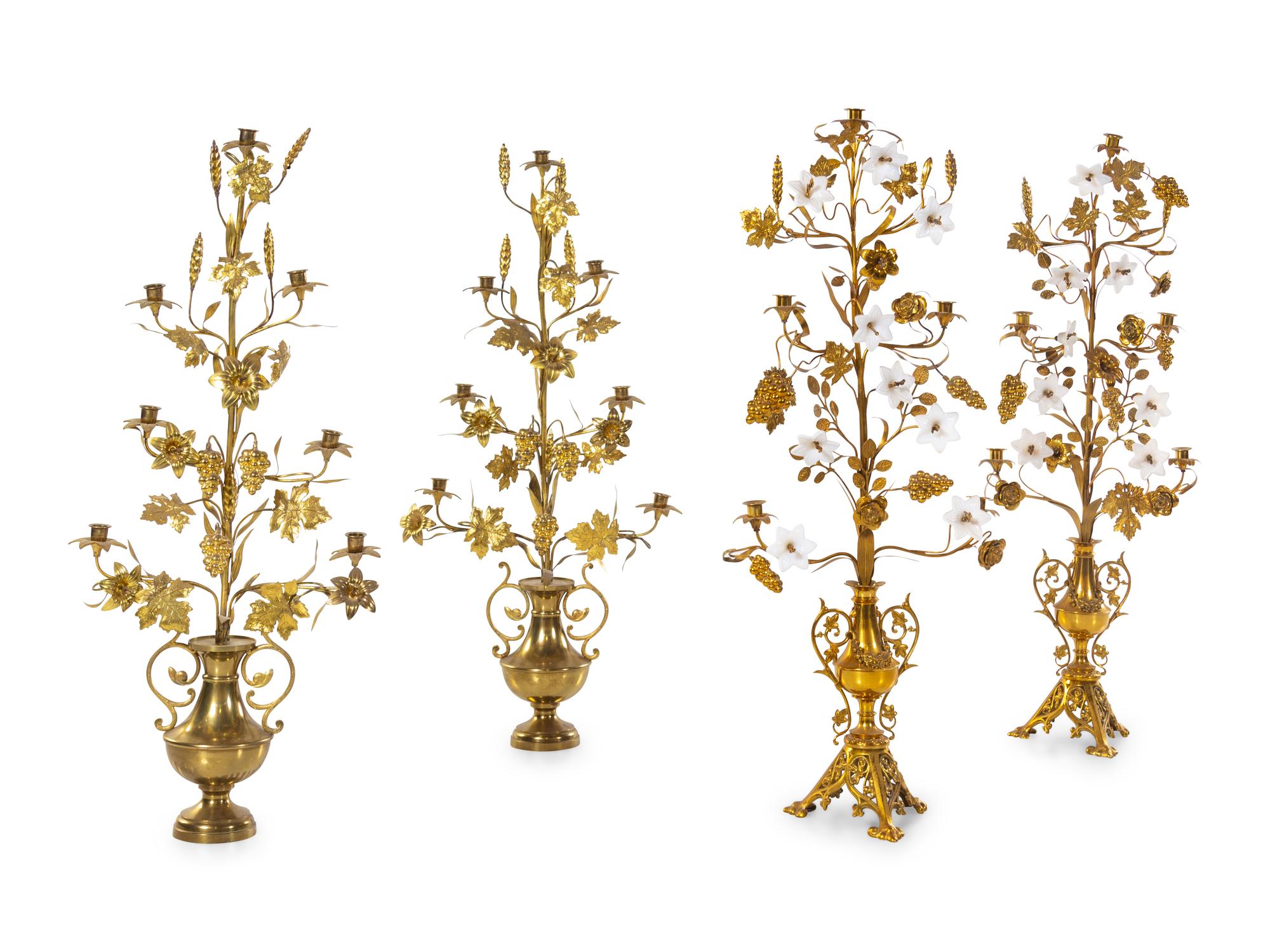 Two Pairs of Victorian Brass Candelabra
