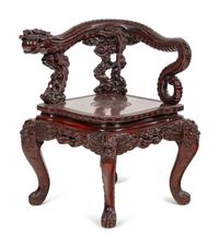 Three Japanese Export Rosewood Armchairs