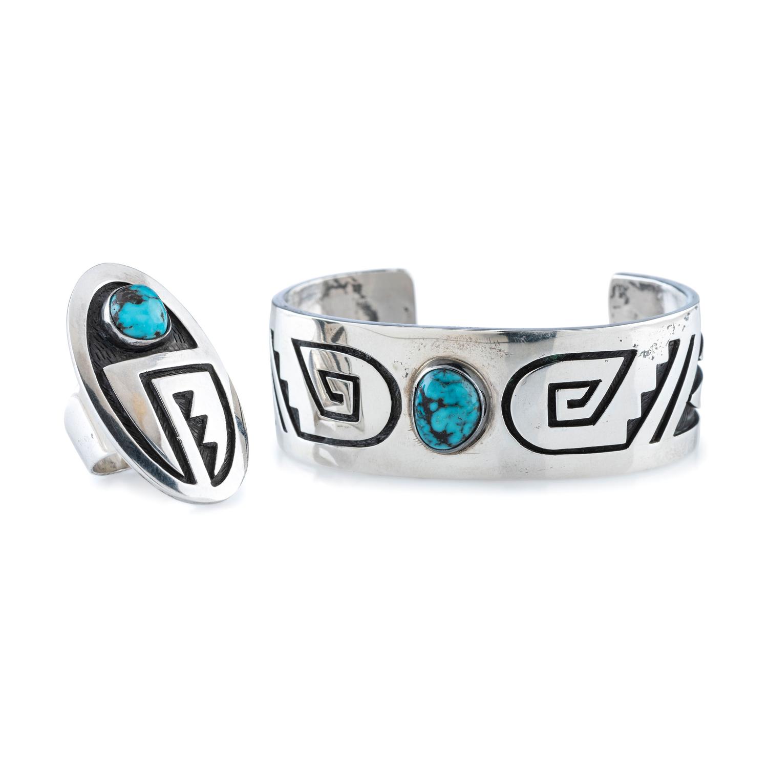 Silver Overlay Cuff Bracelet and Ring