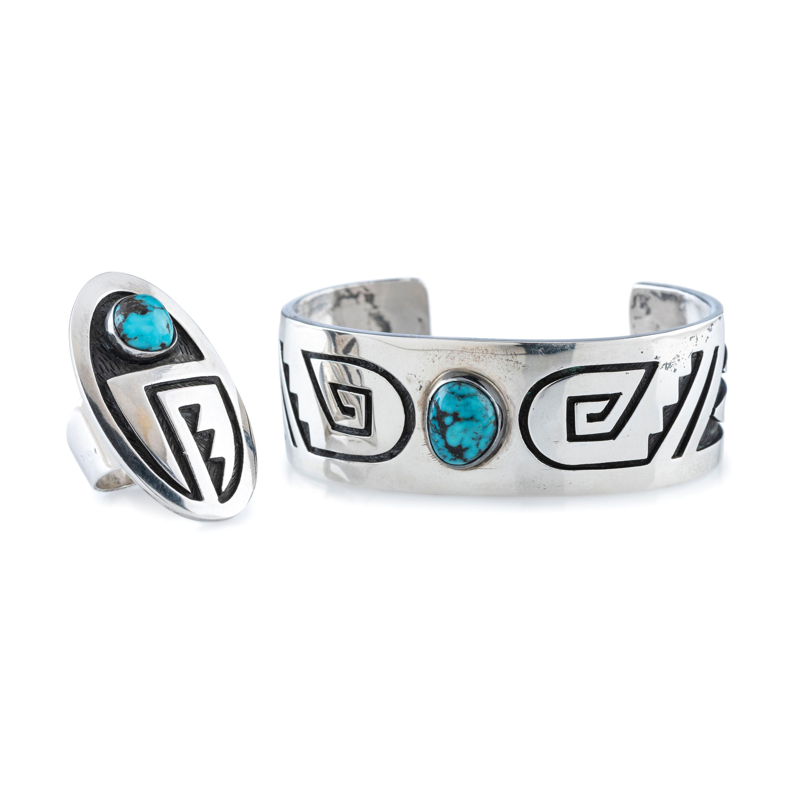 Silver Overlay Cuff Bracelet and Ring