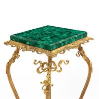A Pair of Brass and Malachite Pedestal Tables