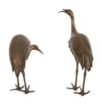 A Pair of Japanese Bronze Figures of Cranes