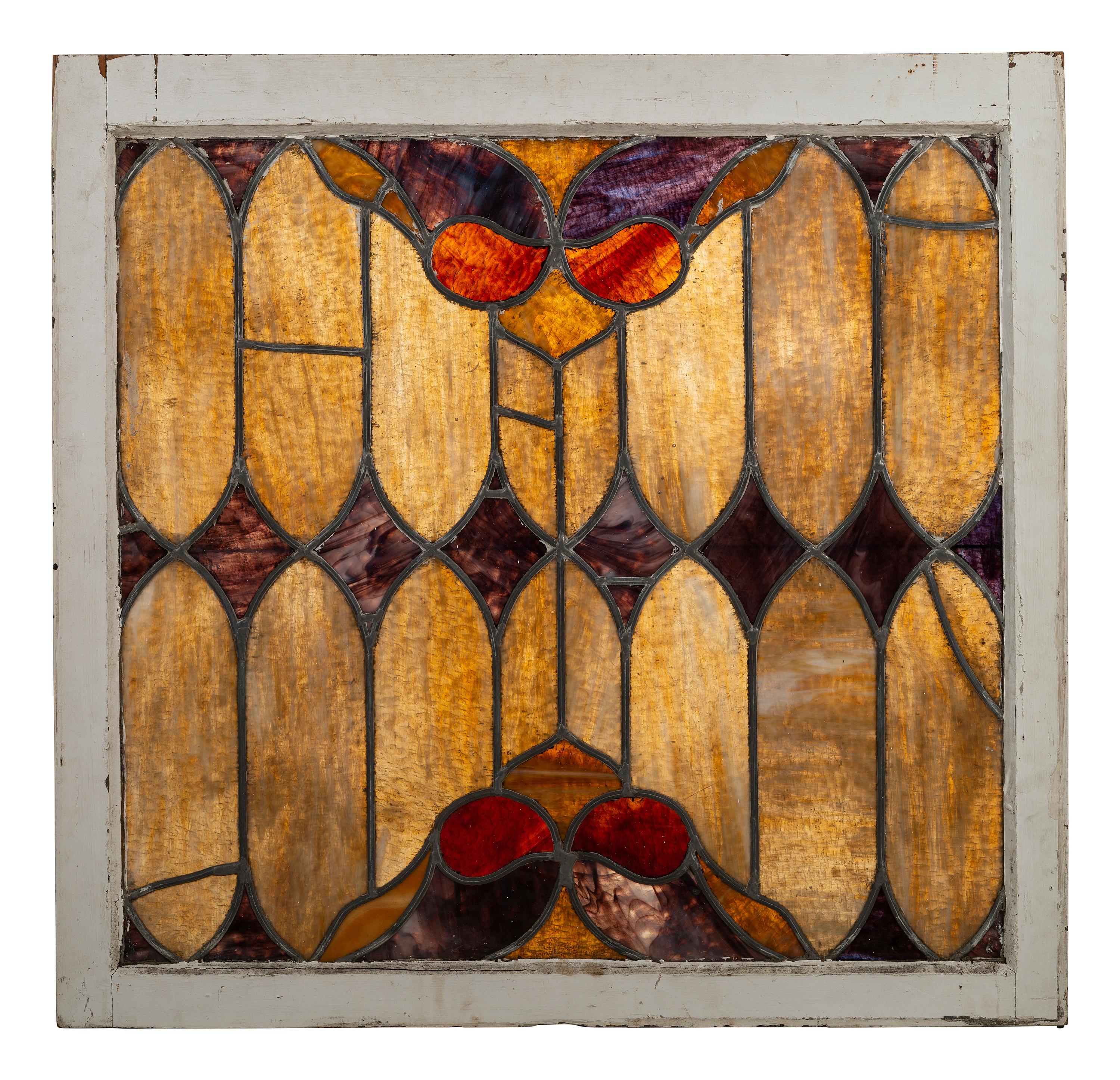 Three American Stained Glass Window Panels