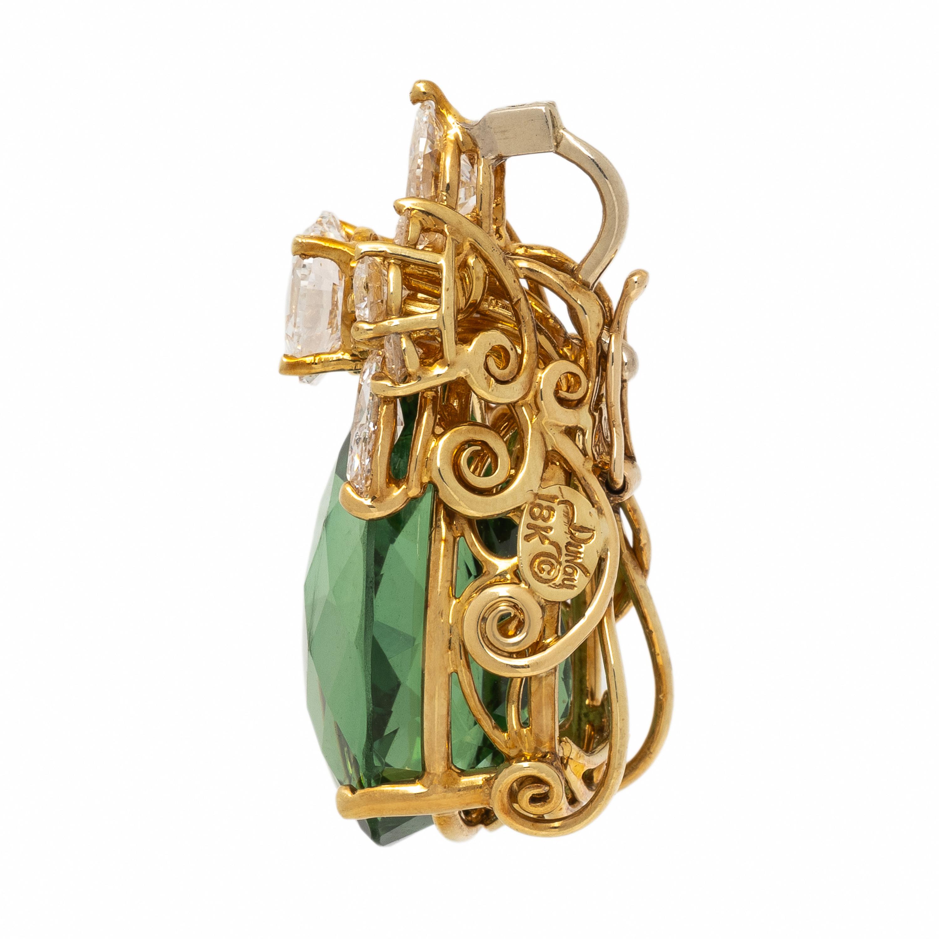 Henry Dunay, Green Tourmaline, Diamond, and Yellow Gold Pendant