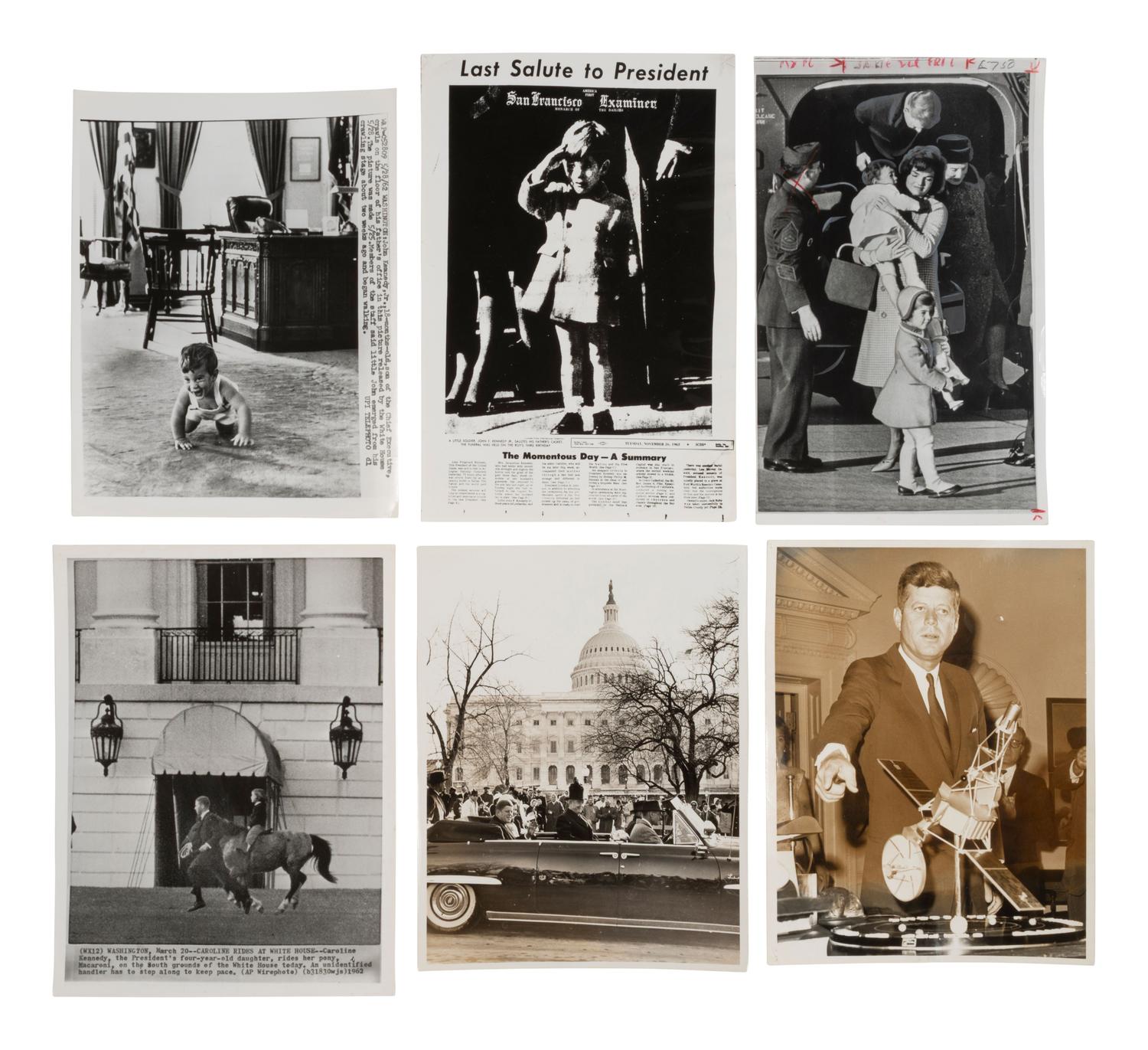 [KENNEDY, John F.] 13 press photos of John F. Kennedy, Jacqueline, their family, and the funeral.