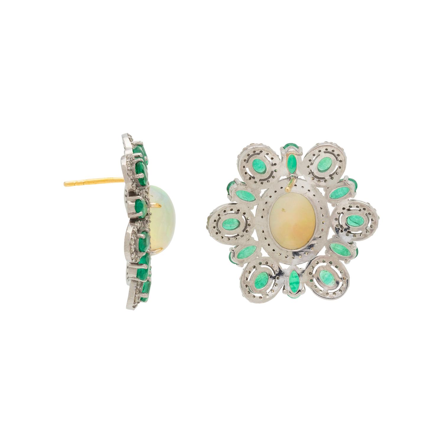 OPAL, EMERALD AND DIAMOND EARRINGS