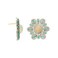 OPAL, EMERALD AND DIAMOND EARRINGS