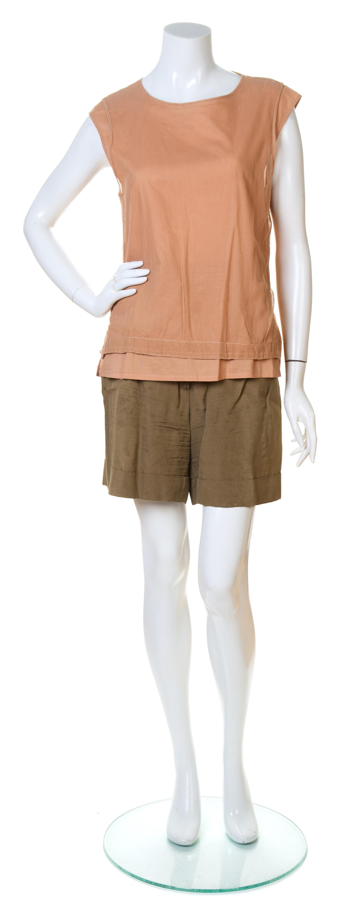 A Dries Van Noten Shirt and Short Ensemble, Blouse size 36, Short size 42.