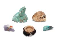 Turquoise Fetishes, Miniature Pomo Basket, and Netsuke