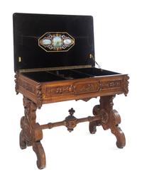 A Swiss Cylinder Music Box in a Carved Walnut Case and Stand