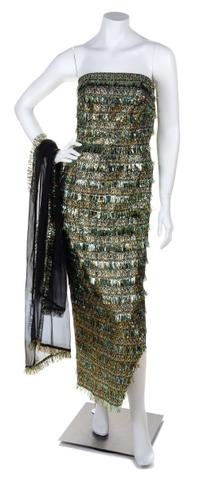 A Marguerite Chicago Metallic Tinsel Eyelash Strapless Gown, No size.