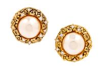 A Pair of Chanel Pearl Earclips, 1.25" diameter.
