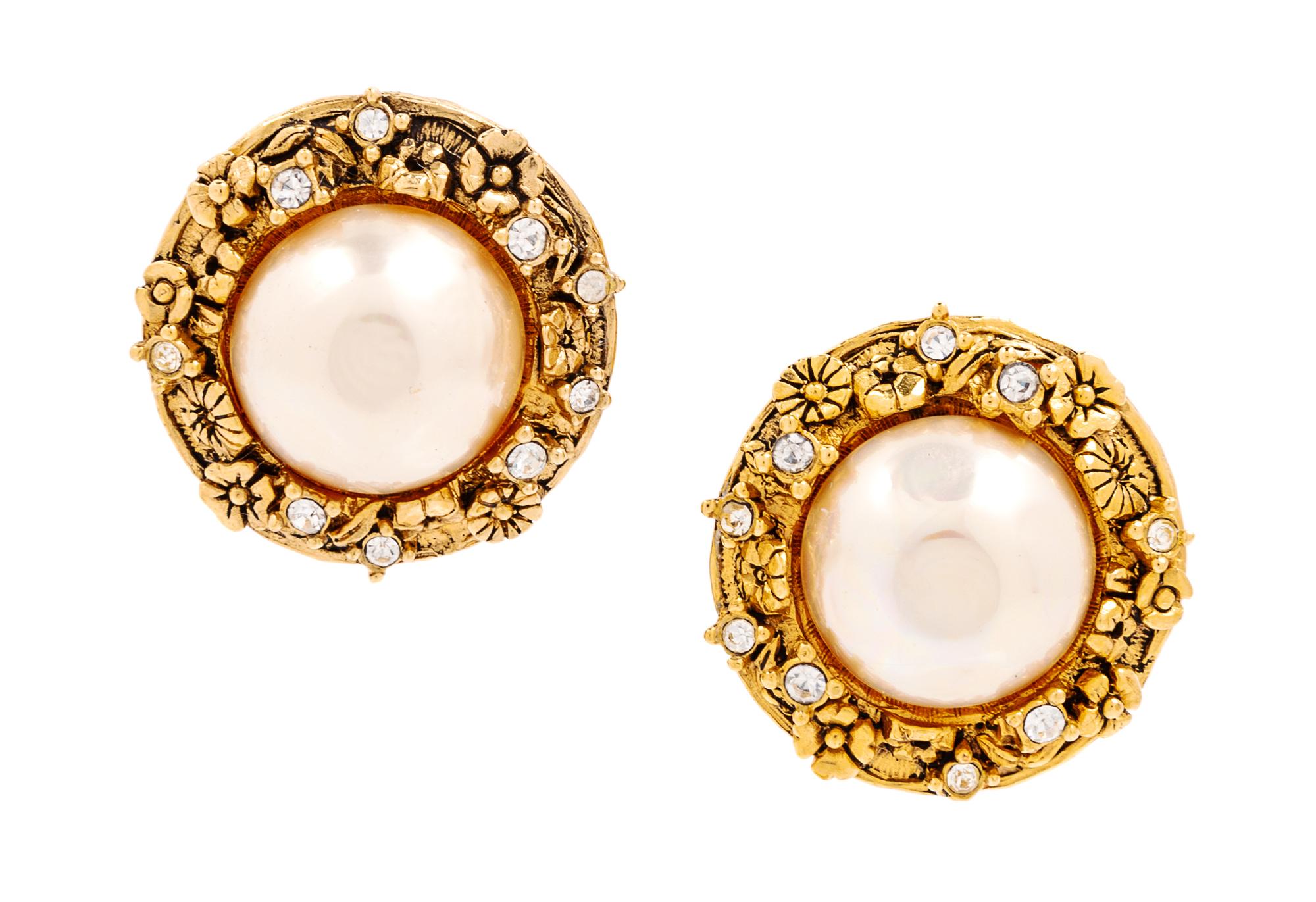 A Pair of Chanel Pearl Earclips, 1.25" diameter.