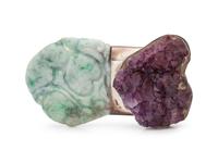 A Sterling Silver, Amethyst and Jade Brooch,